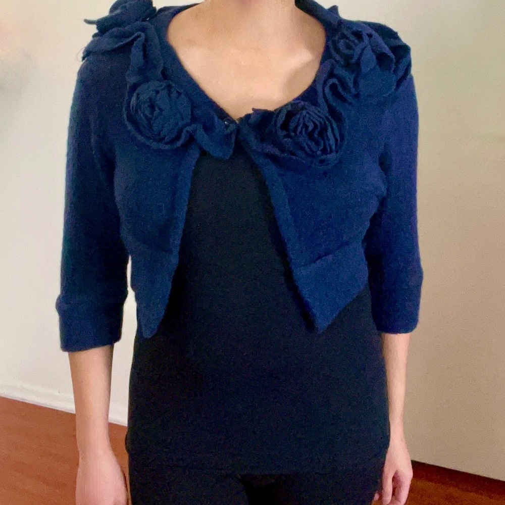 MADE IN ITALY Rinascimento Blue Flower Cropped Medium Sweater